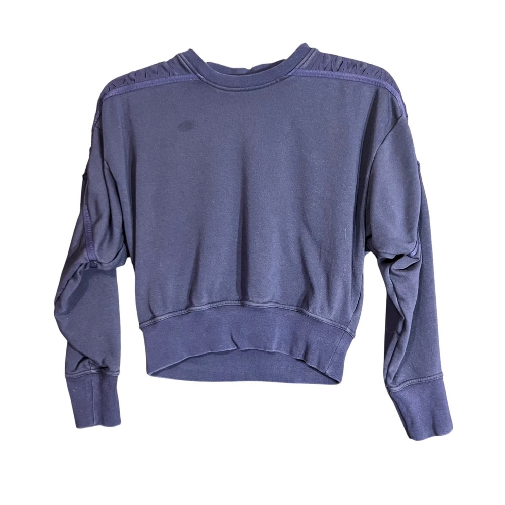 Nike Dri-FIT Womens Size XS Cropped Sweatshirt Navy Blue Lattice Shoulder Yoga - Picture 2 of 13